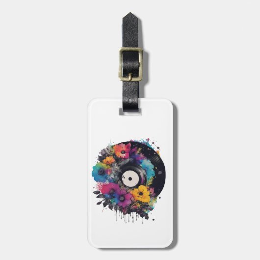 Vinyl Datensatz mit farbigen Blume Gepäckanhänger (Vorderseite vertikal)