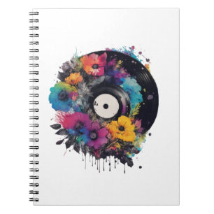Vinyl Datensatz mit farbigen Blume Notizblock