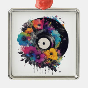 Vinyl Datensatz mit farbigen Blume Ornament Aus Metall