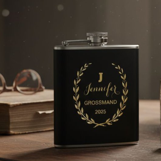 Vinyl flask with personalized black design  flachmann