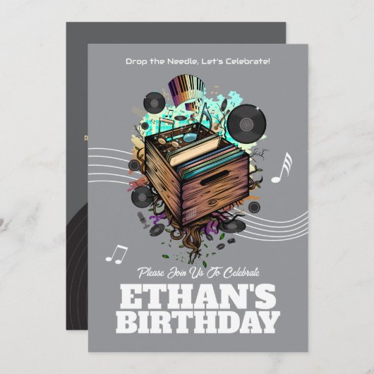 Vinyl Groove Birthday Party Einladung (Vorne/Hinten)