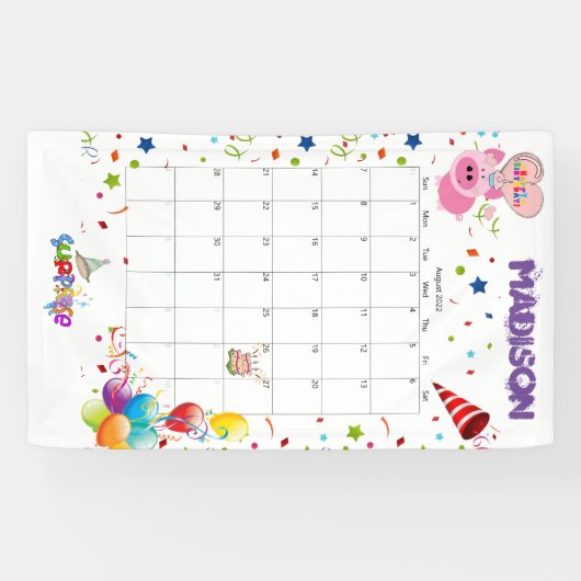 Vinyl Happy Birthday Calendar August 2022 Banner (Horizontal)