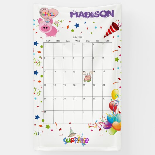 Vinyl Happy Birthday Calendar Juli 2022 Banner (Vertikal)