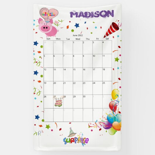 Vinyl Happy Birthday Calendar Juni 2022 Banner (Vertikal)
