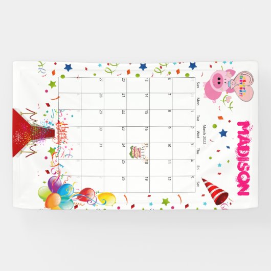 Vinyl Happy Birthday Calendar März 2022 Banner (Horizontal)
