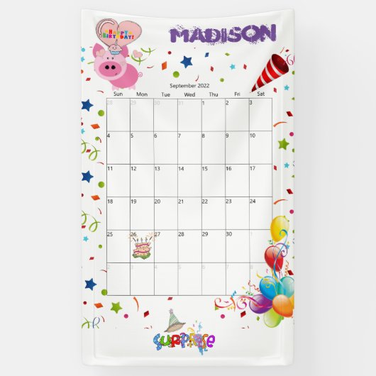 Vinyl Happy Birthday Calendar September 2022 Banner (Vertikal)