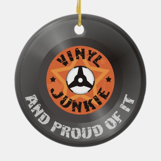 Vinyl Junkie - und stolz darauf Keramik Ornament (Hinten)