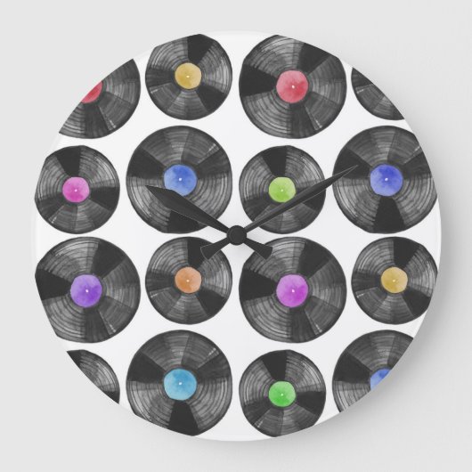 Vinyl LP Platten Retro Illustration Große Wanduhr (Vorderseite)