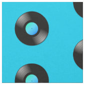 Vinyl LP Record über blaues Muster Stoff (Nahaufnahme)