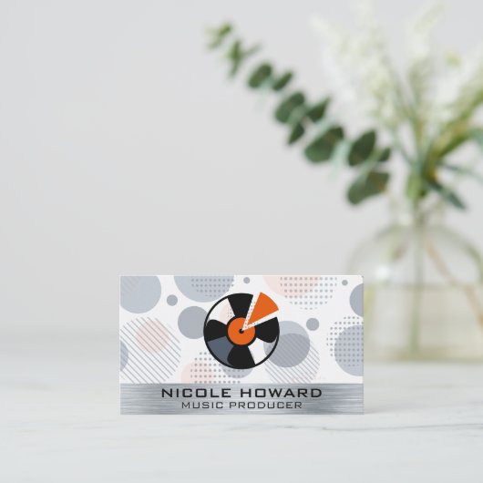 Vinyl Platte | Retro Geometric | Metall Visitenkarte (Stehend Vorderseite)