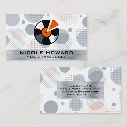 Vinyl Platte | Retro Geometric | Metall Visitenkarte (Vorne/Hinten)