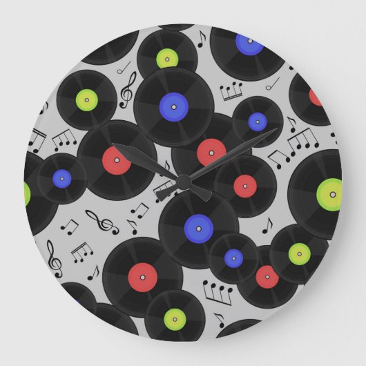 Vinyl-Platten: Muster der Musiknote Große Wanduhr (Vorderseite)