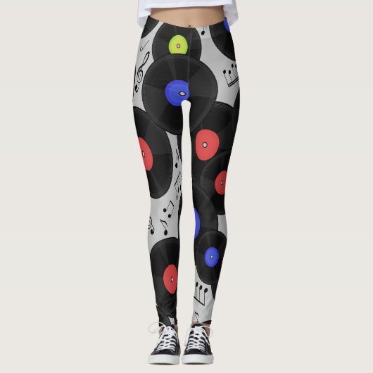 Vinyl-Platten: Muster der Musiknote Leggings (Vorderseite)