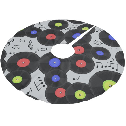 Vinyl-Platten: Muster der Musiknote Polyester Weihnachtsbaumdecke (Schrägansicht)
