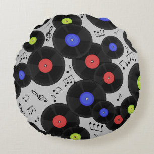 Vinyl-Platten: Muster der Musiknote Rundes Kissen
