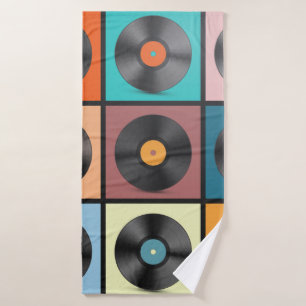 Vinyl-Platten. Retro LP Disks Set Vintag Illustra Badehandtuch