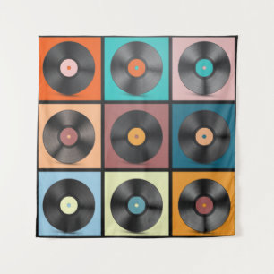 Vinyl-Platten. Retro LP Disks Set Vintag Illustra Wandteppich