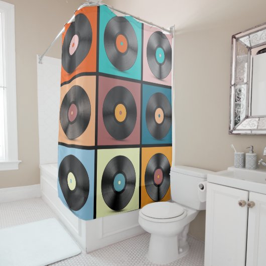 Vinyl-Platten: Retro-LP-Set. Duschvorhang (Beispiel)