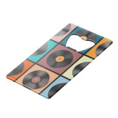 Vinyl-Platten: Retro-LP-Set. Geldbeutel Flaschenöffner (Vorderseite Schrägansicht)