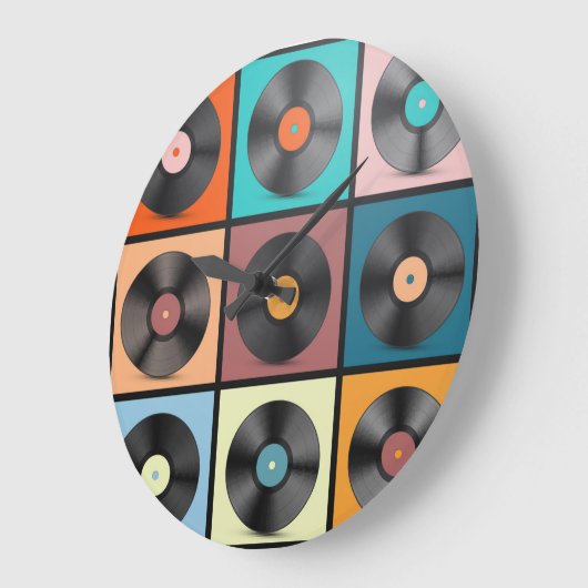 Vinyl-Platten: Retro-LP-Set. Große Wanduhr (Winkel)
