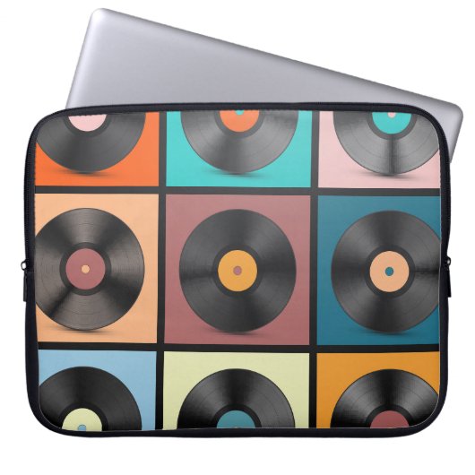 Vinyl-Platten: Retro-LP-Set. Laptopschutzhülle (Vorderseite)