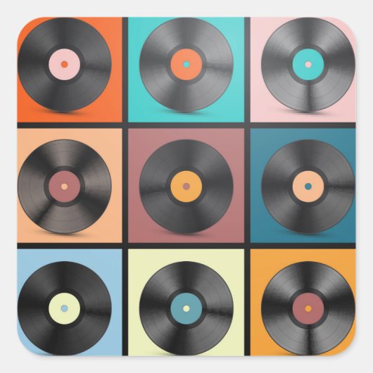 Vinyl-Platten: Retro-LP-Set. Quadratischer Aufkleber (Vorderseite)
