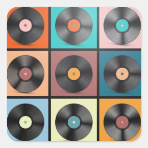 Vinyl-Platten: Retro-LP-Set. Quadratischer Aufkleber