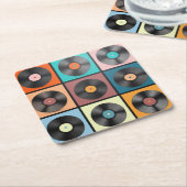 Vinyl-Platten: Retro-LP-Set. Rechteckiger Pappuntersetzer (angewinkelt)