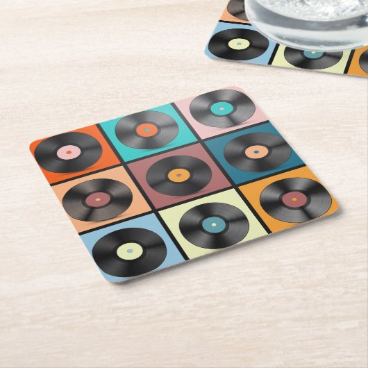 Vinyl-Platten: Retro-LP-Set. Rechteckiger Pappuntersetzer (angewinkelt)