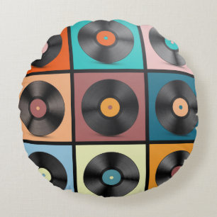 Vinyl-Platten: Retro-LP-Set. Rundes Kissen