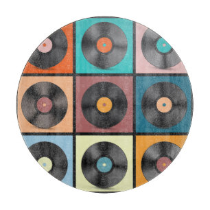 Vinyl-Platten: Retro-LP-Set. Schneidebrett