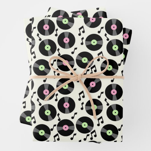 Vinyl Platten und Musiknoten Muster Geschenkpapier Set (Beispiel)