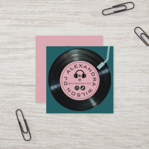 Vinyl-Player DJ Mitternachtsgrün und Pink Quadratische Visitenkarte