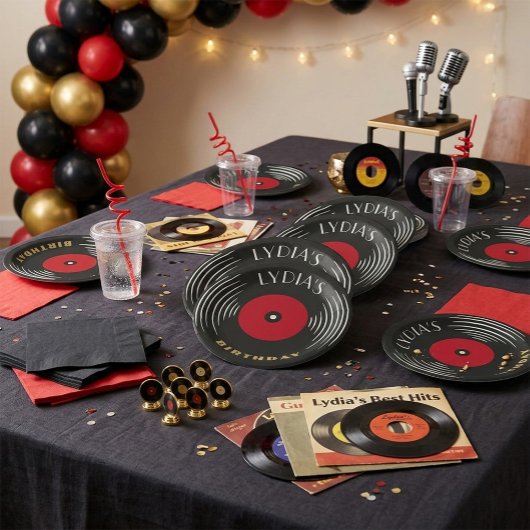 Vinyl Record Art Deco Birthday Paper Plate  Pappteller