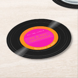 Vinyl Record Disco Hot Pink Orange Custom Runder Pappuntersetzer