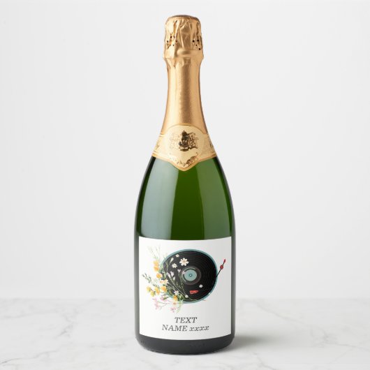 Vinyl Record, floral, Oldies Rustic, women music Schaumweinetikett (Vorderseite)