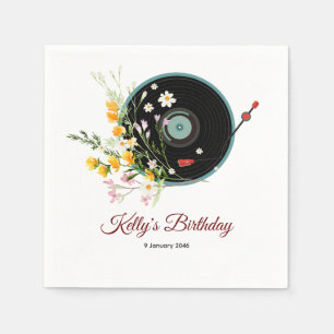 Vinyl Record, floral, Oldies Rustic, women music Serviette
