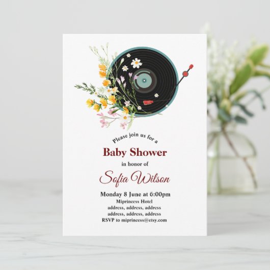 Vinyl Record, floral, Oldies Rustikal, Frauenmusik Einladung (Stehend Vorderseite)