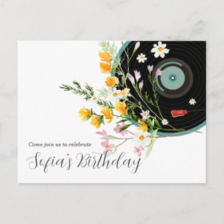 Vinyl Record, floral, Oldies Rustikal, Frauenmusik Einladungspostkarte