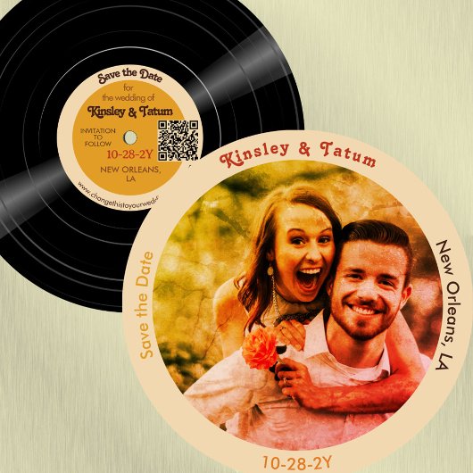 Vinyl Record Foto Save the Date QR Groovy Browns