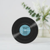 Vinyl Record Monogram Retro Blue Wedding Einladung (Stehend Vorderseite)