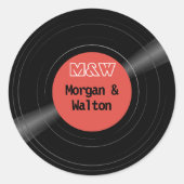 Vinyl Record Monogram Retro Red Label Aufkleber (Vorderseite)
