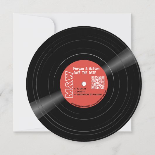 Vinyl Record Monogram - Retro Red Label Save The Date (Rückseite)