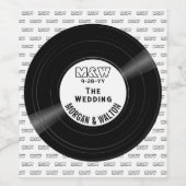 Vinyl Record Monogram Wedding White Weinetikett (Einzelnes Label)