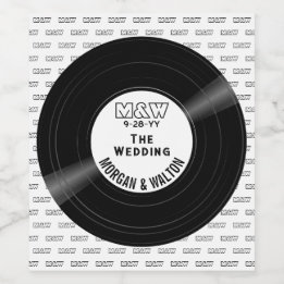 Vinyl Record Monogram Wedding White Weinetikett