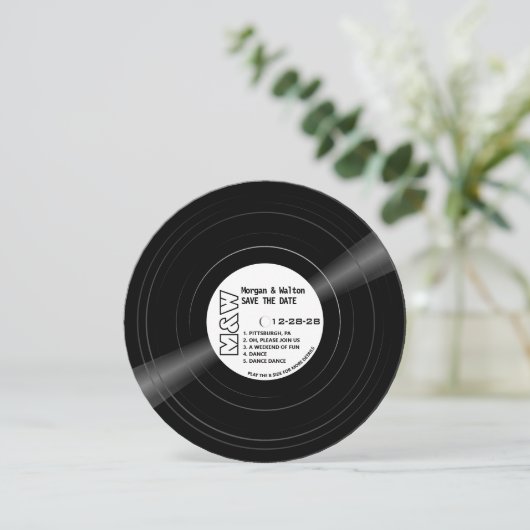 Vinyl Record Monogram - White Label Save The Date (Stehend Vorderseite)
