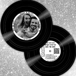 Vinyl Record Monogramm und Foto - weiß Save The Date