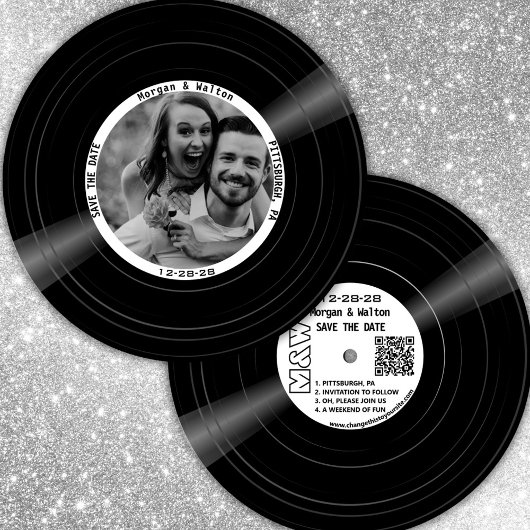 Vinyl Record Monogramm und Foto - weiß Save The Date