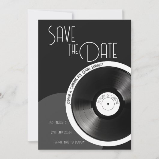 Vinyl Record Retro 70er Schwarz-Weiß-Minimal Save The Date (Vorderseite)