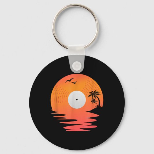 Vinyl Record Retro Disk Sea Beach Turntable Design Schlüsselanhänger (Vorderseite)